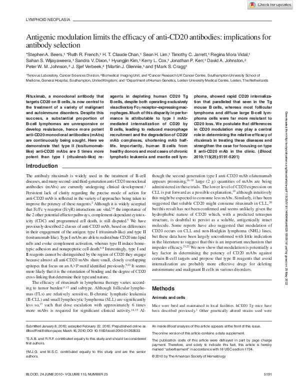 (PDF) Antigenic modulation limits the efficacy of anti-CD20 antibodies ...