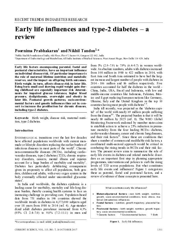 (PDF) Early Life Influences and Type2 Diabetes A Review