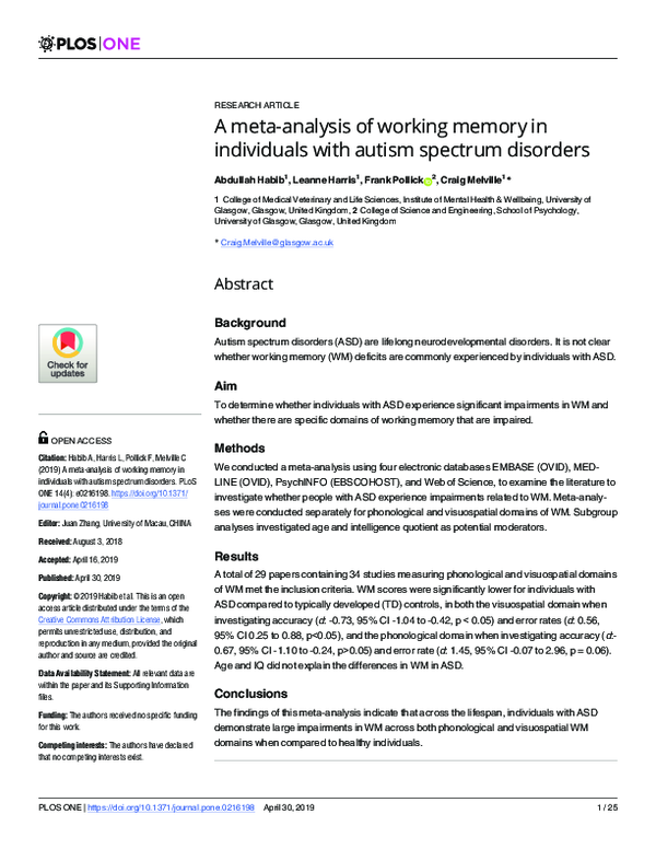 (PDF) A meta-analysis of working memory in individuals with autism ...