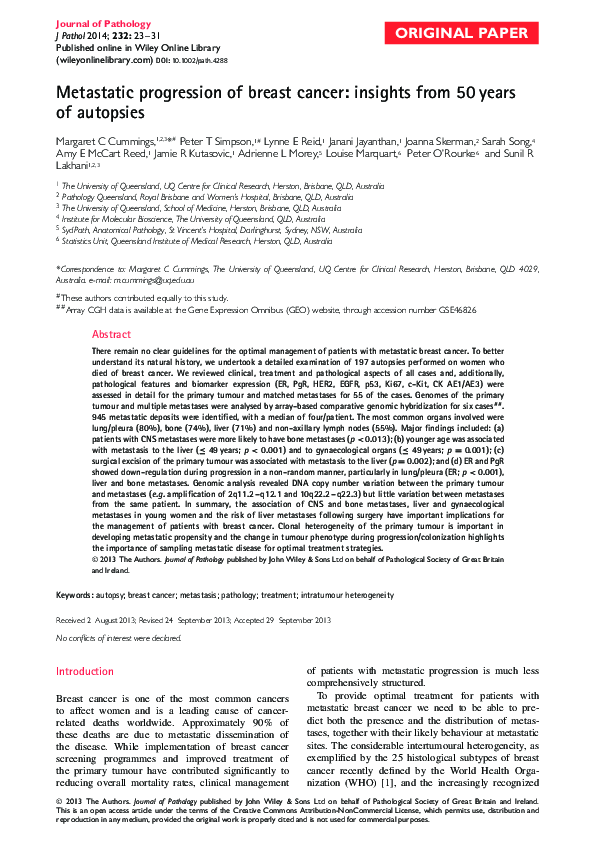 (PDF) Metastatic progression of breast cancer: insights from 50 years ...