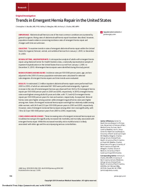 (PDF) Trends in Emergent Hernia Repair in the United States