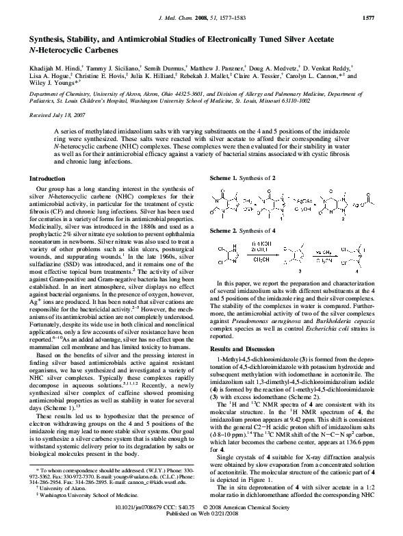 Synthesis, Stability, and Antimicrobial Studies of Electronically Tuned Silver Acetate N-Heterocyclic Carbenes