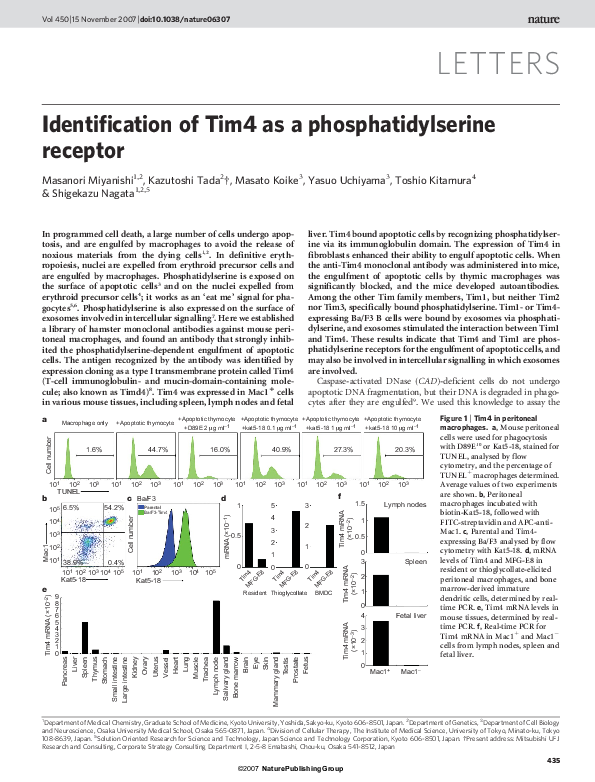 (PDF) Identification of Tim4 as a phosphatidylserine receptor