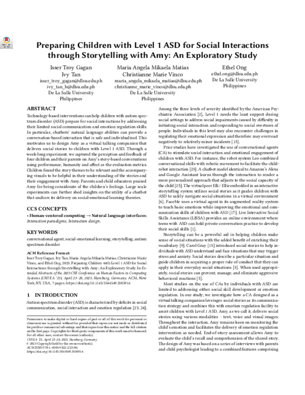 (PDF) Preparing Children with Level 1 ASD for Social Interactions ...
