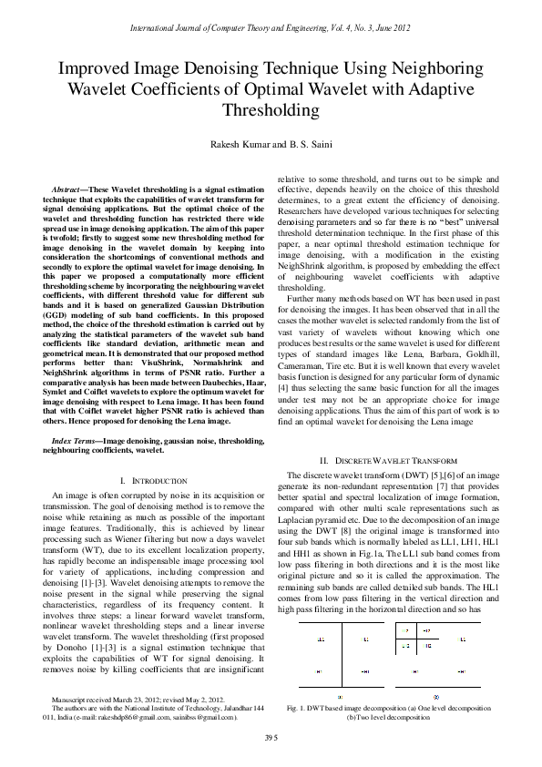 (PDF) Improved Image Denoising Technique Using Neighboring Wavelet ...