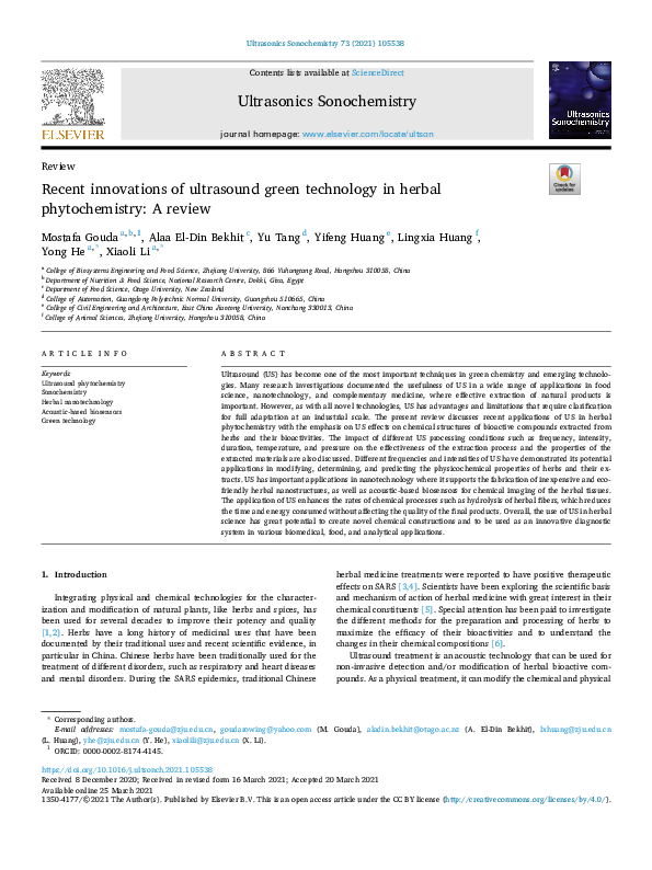 (PDF) Recent innovations of ultrasound green technology in herbal ...