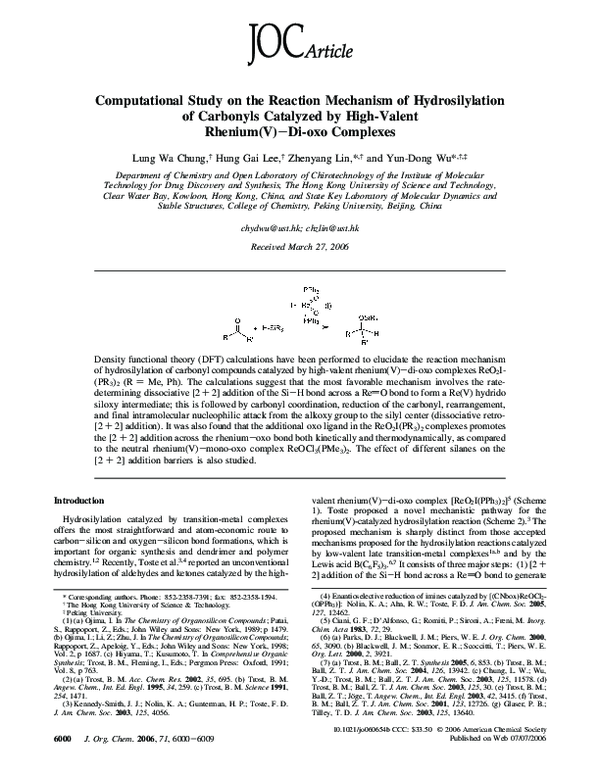 (PDF) Computational Study on the Reaction Mechanism of Hydrosilylation ...