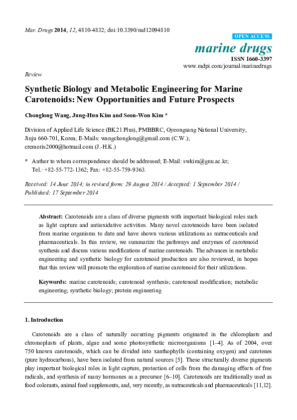 (PDF) Synthetic Biology and Metabolic Engineering for Marine ...