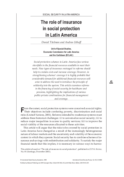 (PDF) The Role of Insurance in Social Protection in Latin America
