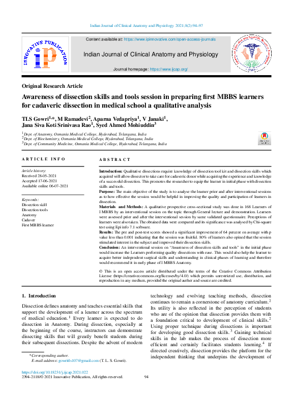 (PDF) Awareness of dissection skills and tools session in preparing ...