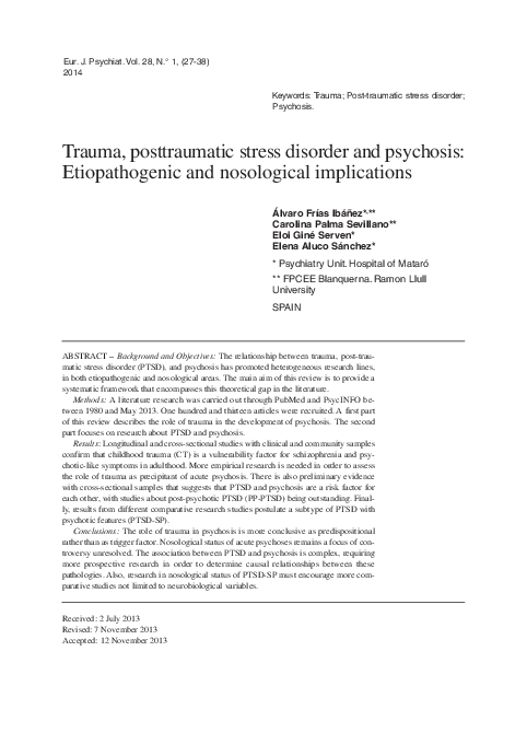 (PDF) Trauma, posttraumatic stress disorder and psychosis: etiopatho ...