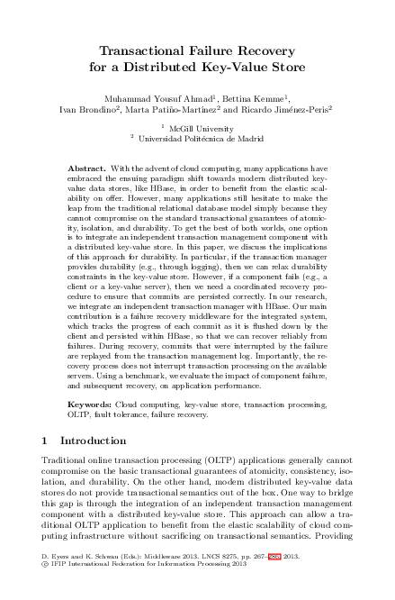 (PDF) Transactional Failure Recovery for a Distributed Key-Value Store