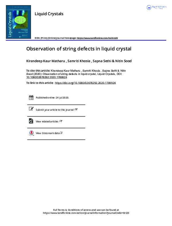 (PDF) Observation of string defects in liquid crystal