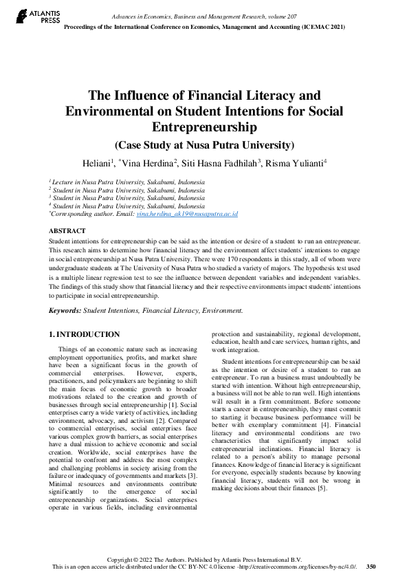 (PDF) The Influence of Financial Literacy and Environmental on Student ...