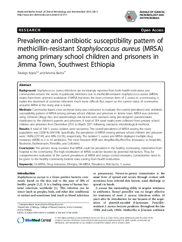(PDF) Prevalence and antibiotic susceptibility pattern of methicillin ...