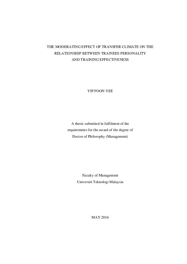 (PDF) The moderating effect of transfer climate on relationship between ...