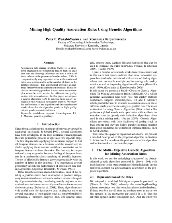 (PDF) Optimized Association Rule Mining with genetic algorithms