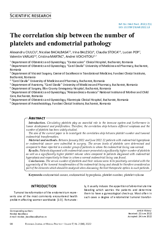(PDF) The correlation between the number of platelets and endometrial ...