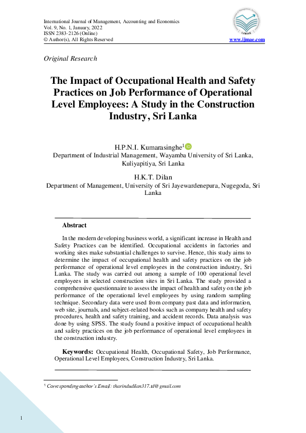 (PDF) The Impact of Occupational Health and Safety Practices on Job ...