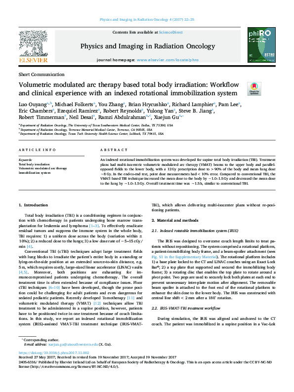 (PDF) Volumetric modulated arc therapy based total body irradiation ...