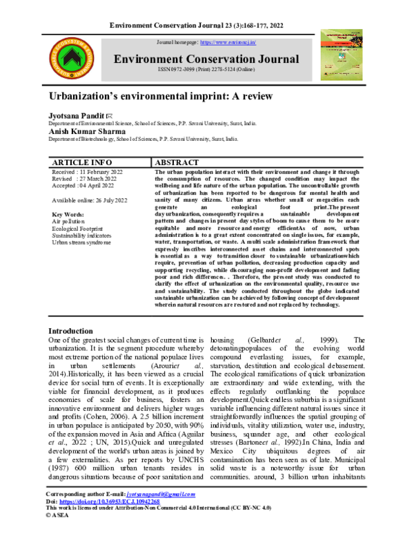 (PDF) Urbanization’s environmental imprint A review Jyotsana Pandit Academia.edu