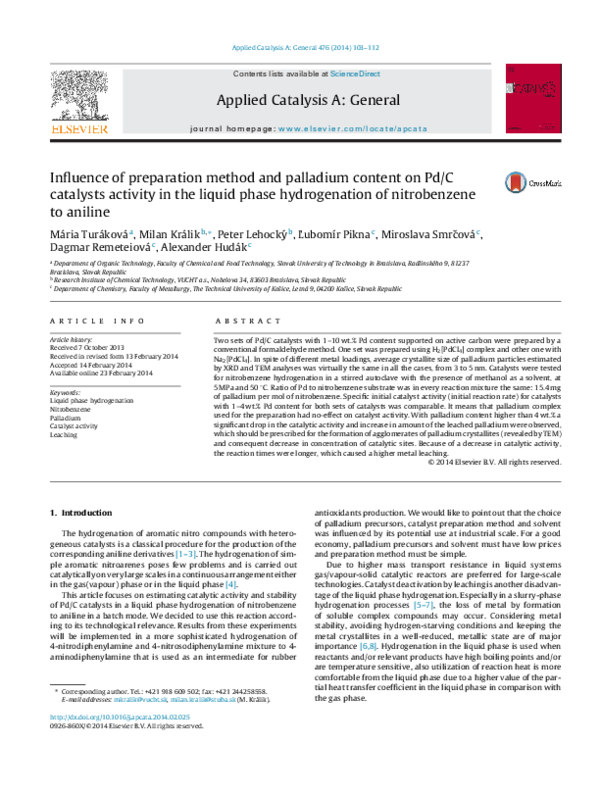 (PDF) Influence of preparation method and palladium content on Pd/C ...