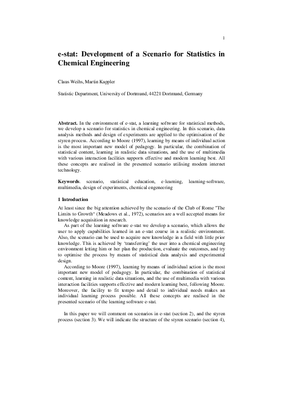 (PDF) e-stat: Development of a Scenario for Statistics in Chemical ...