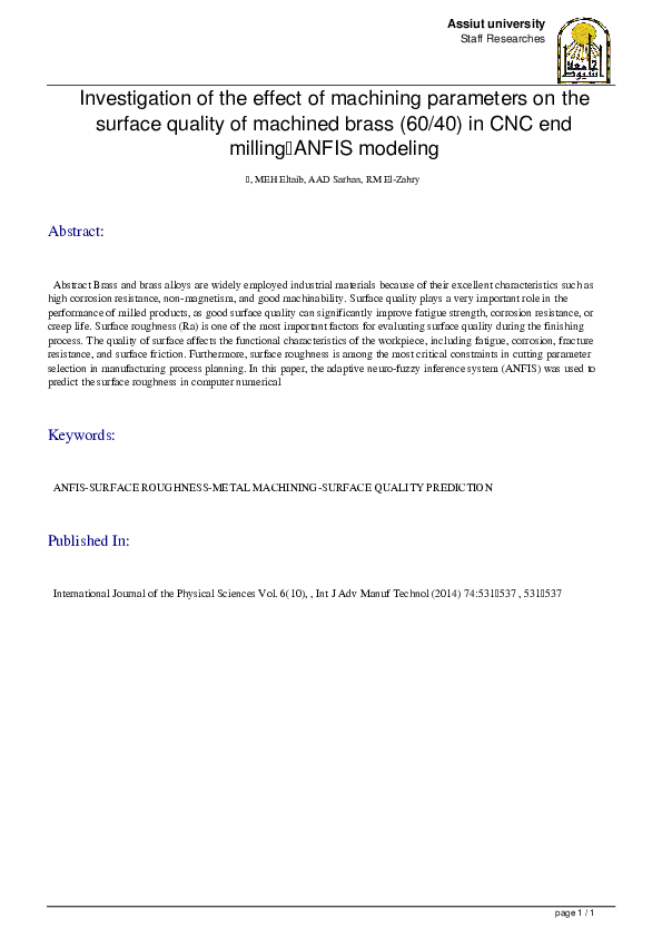 (PDF) Investigation of the effect of machining parameters on the ...