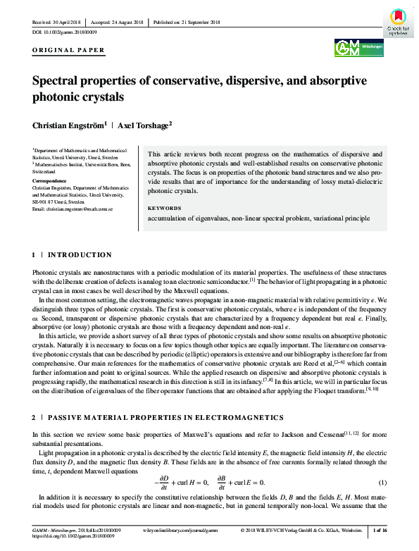 (PDF) Spectral properties of conservative, dispersive, and absorptive ...