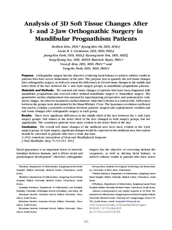 (PDF) Analysis of 3D Soft Tissue Changes After 1- and 2-Jaw ...