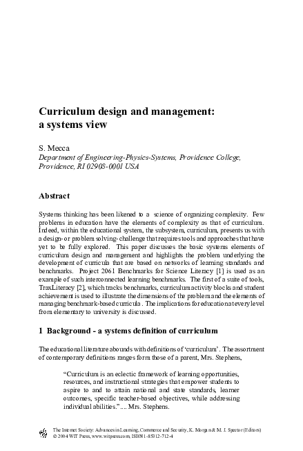 (PDF) Curriculum Design And Management:A Systems View