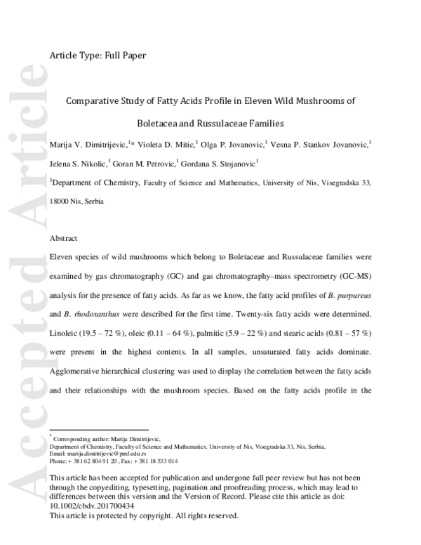 (PDF) Comparative Study of Fatty Acids Profile in Eleven Wild Mushrooms