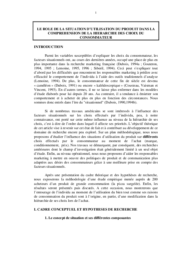 (PDF) Le rôle de la situation d'utilisation du produit dans la ...