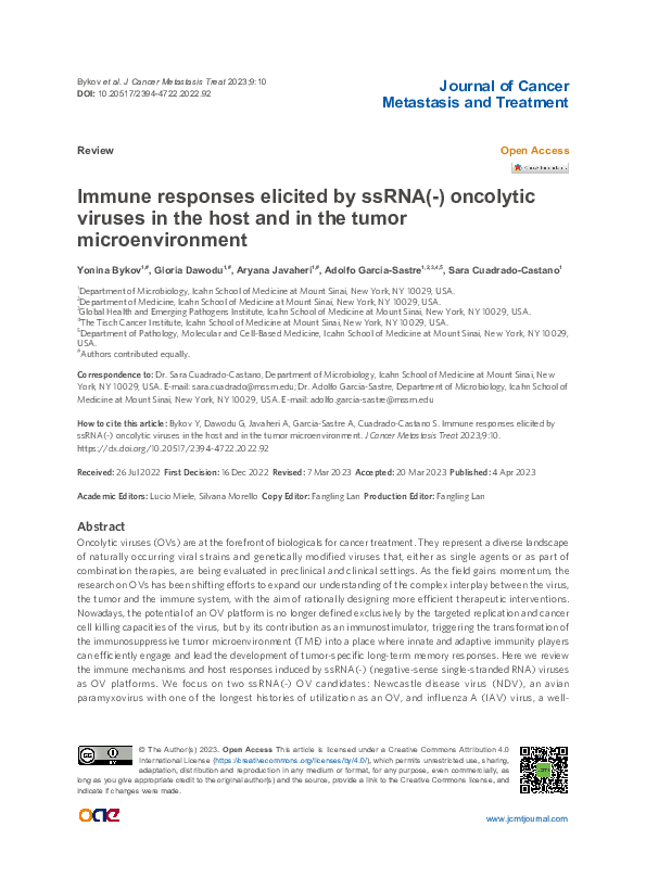 (PDF) Immune responses elicited by ssRNA(-) oncolytic viruses in the ...