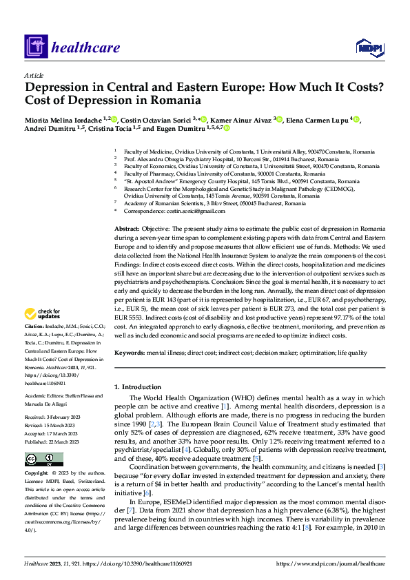 (PDF) Depression in Central and Eastern Europe: How Much It Costs? Cost ...