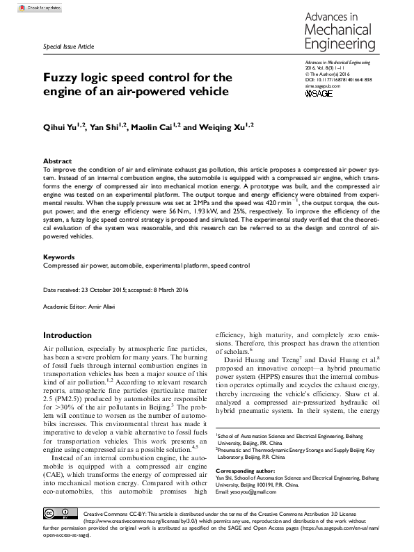 (PDF) Fuzzy logic speed control for the engine of an air-powered vehicle