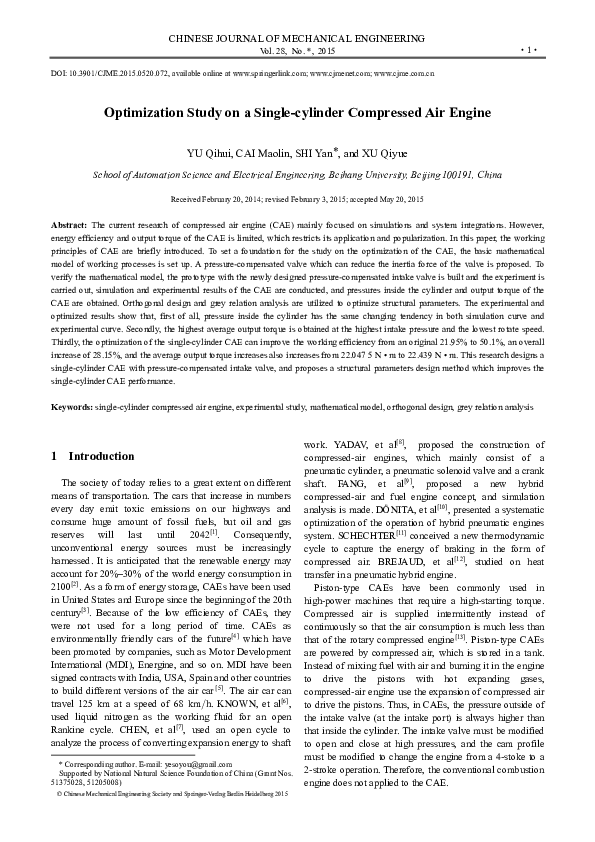 (PDF) Optimization study on a single-cylinder compressed air engine