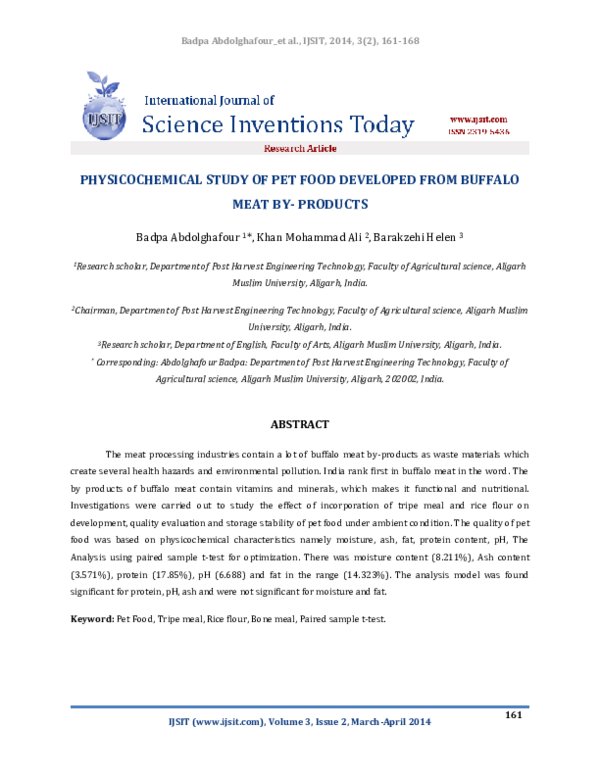 (PDF) Physicochemical Study of Pet Food Developed from Buffalo Meat By ...