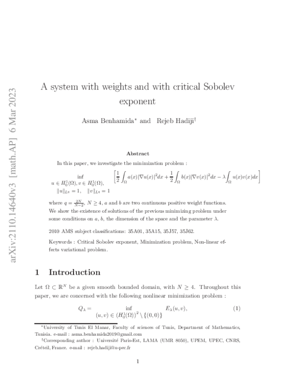 (PDF) A system with weights and with critical Sobolev exponent