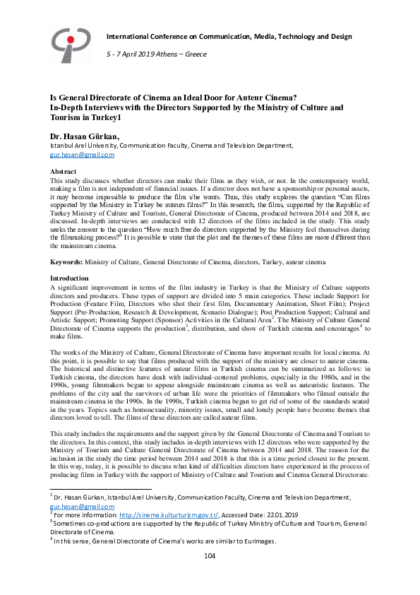 (PDF) Is General Directorate of Cinema an Ideal Door for Auteur Cinema ...