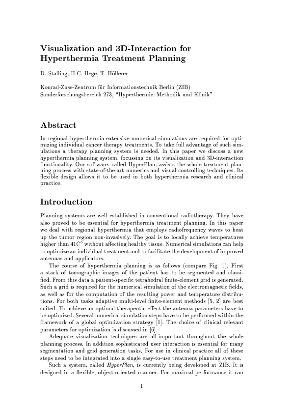 (PDF) Visualization and 3D-Interaction for Hyperthermia Treatment Planning
