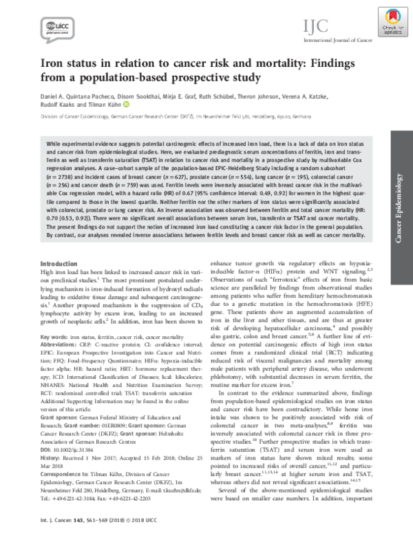 (PDF) Iron status in relation to cancer risk and mortality: Findings ...