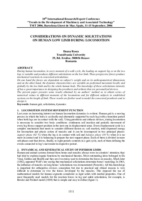 (PDF) Considerations on Dynamic Solicitations on Human Low Limb During ...