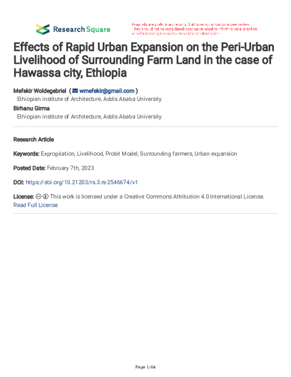 (PDF) Effects of Rapid Urban Expansion on the Peri-Urban Livelihood of ...