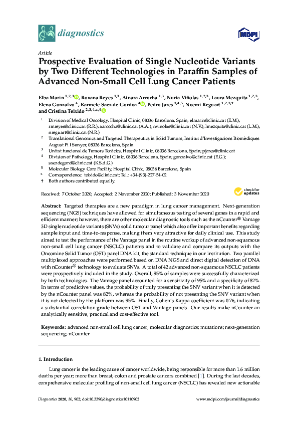 (PDF) Prospective Evaluation of Single Nucleotide Variants by Two ...