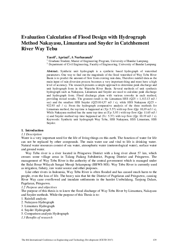 (PDF) Evaluation Calculation of Flood Design with Hydrograph Method ...