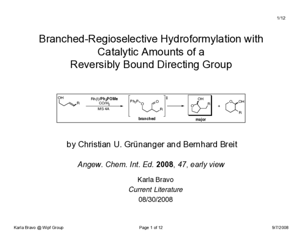 (PDF) Branched-Regioselective Hydroformylation with Catalytic Amounts ...