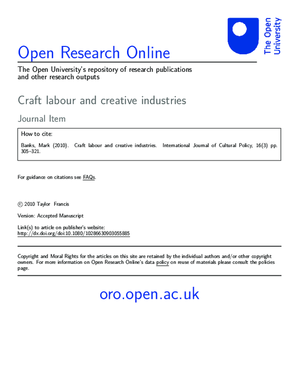 (PDF) Craft labour and creative industries