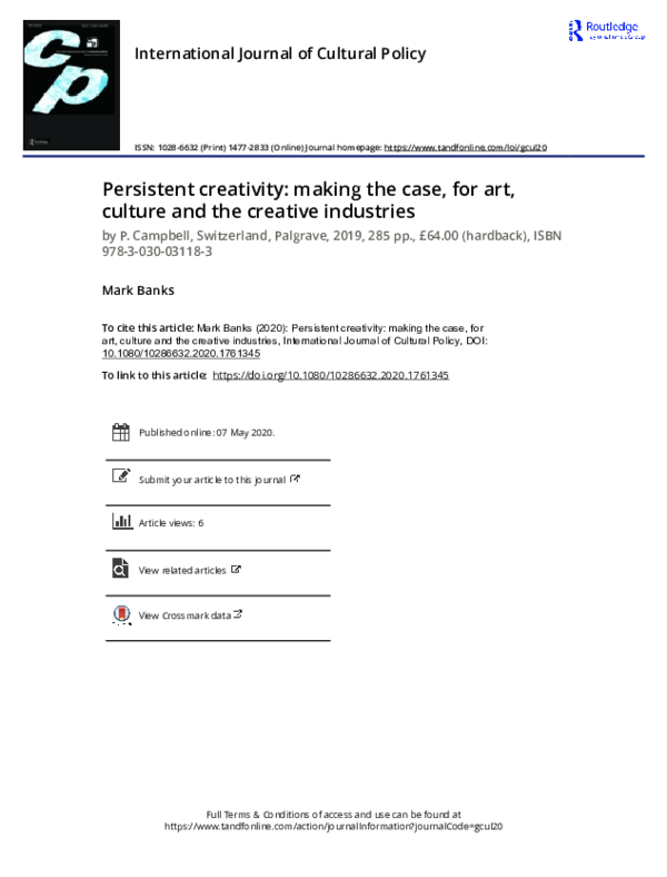 (PDF) Persistent creativity: making the case, for art, culture and the ...