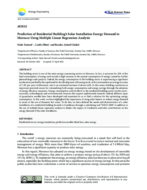 (PDF) Prediction of Residential Building’s Solar Installation Energy ...